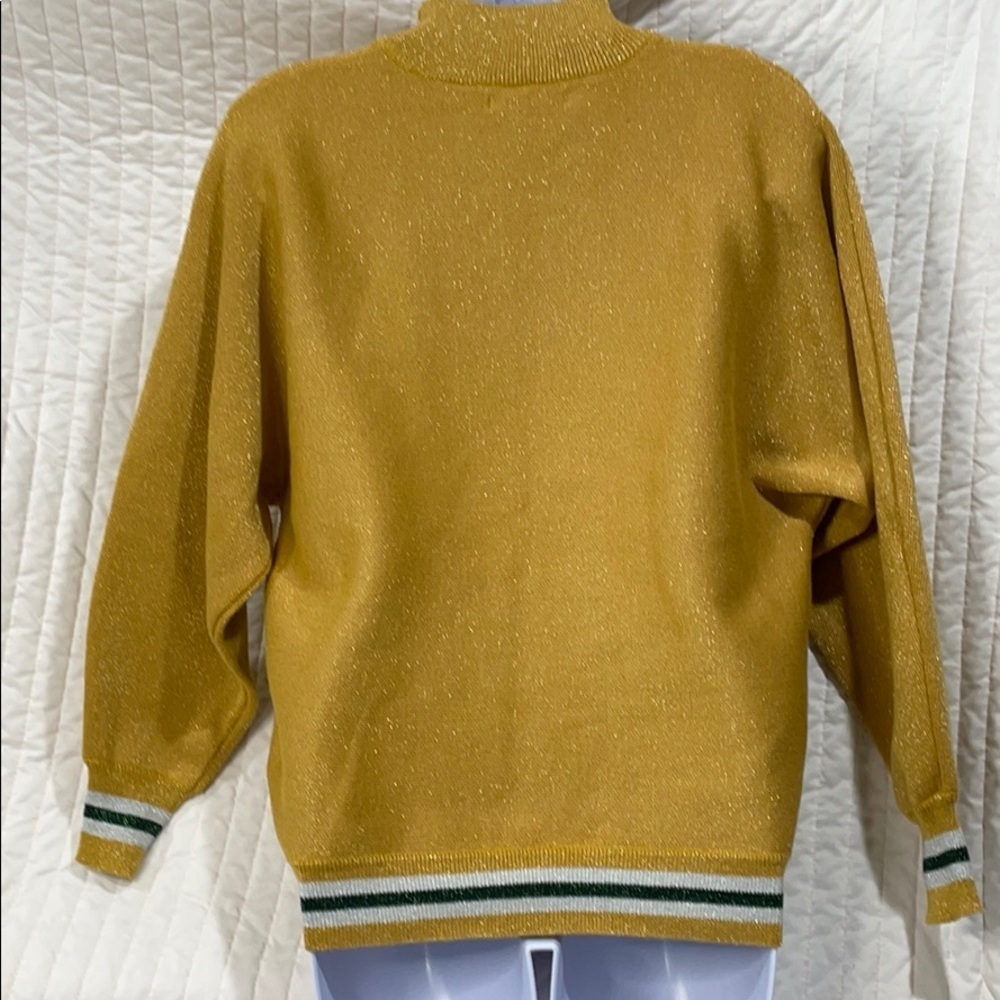 Q2 COLLECTION Vintage Sweater European Shirt Jumper Turtle Crew Metallic Gold - Picture 2 of 11